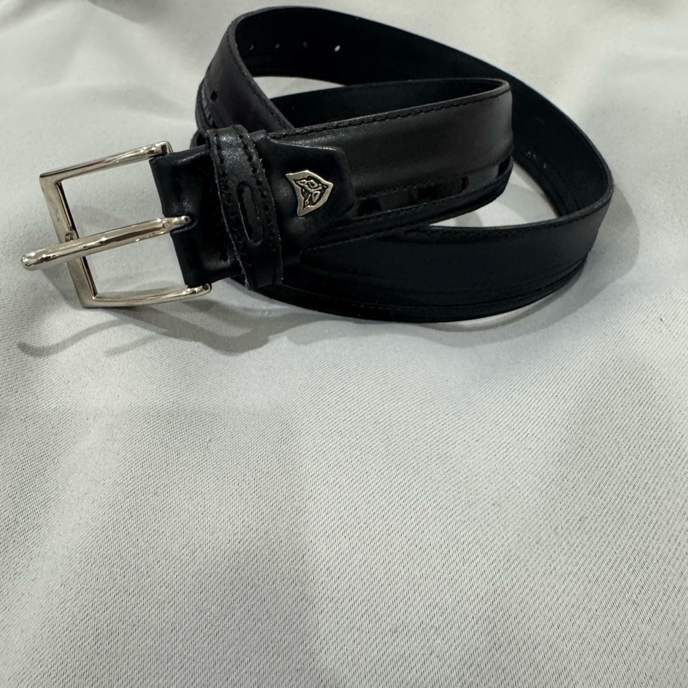 Luxurious Paolo Da Ponte Black Leather Belt with Silver Buckle - Size 34